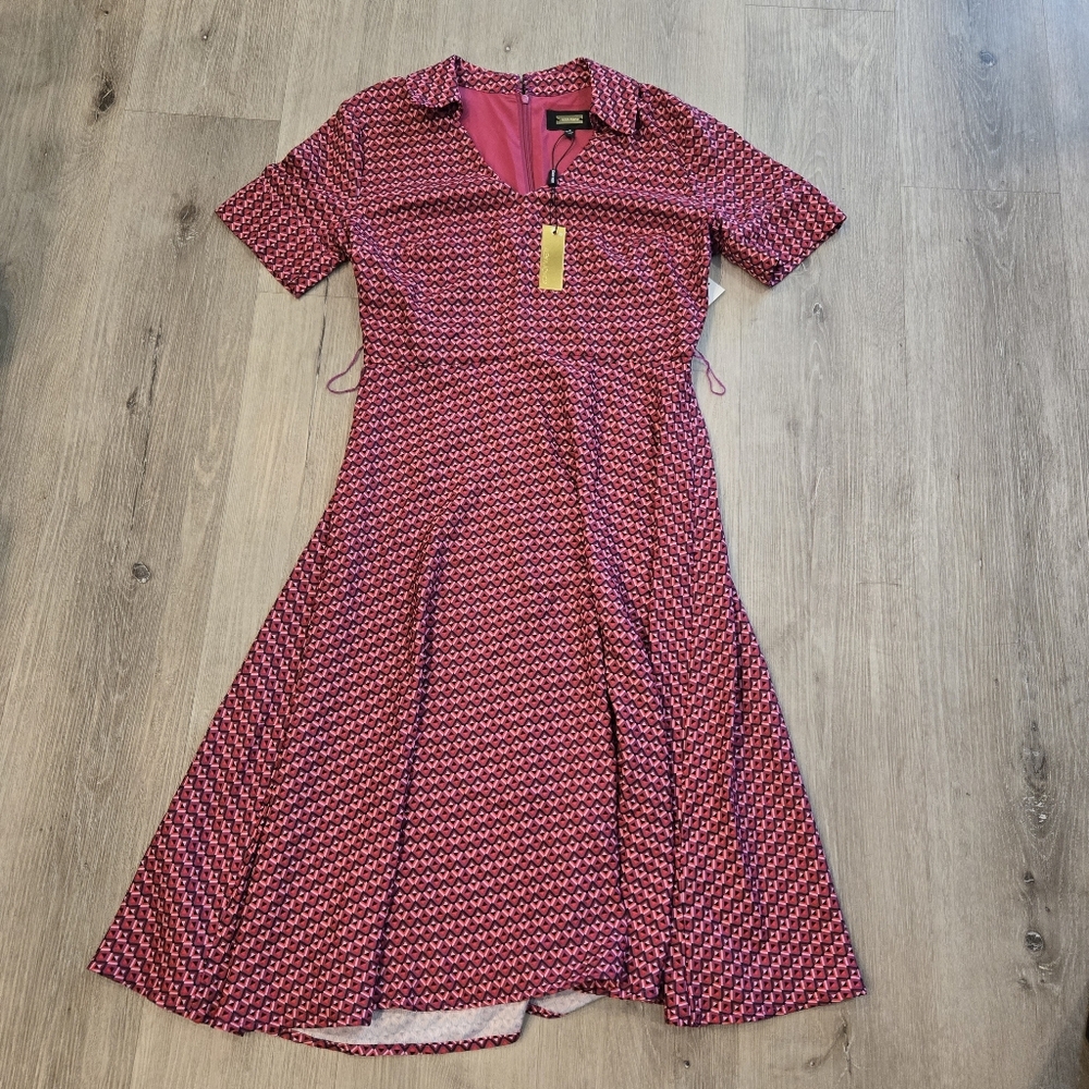 Alexia Admor Geometric Collared Midi Swing Dress NWT Womens Sz 8 - Picture 2 of 7